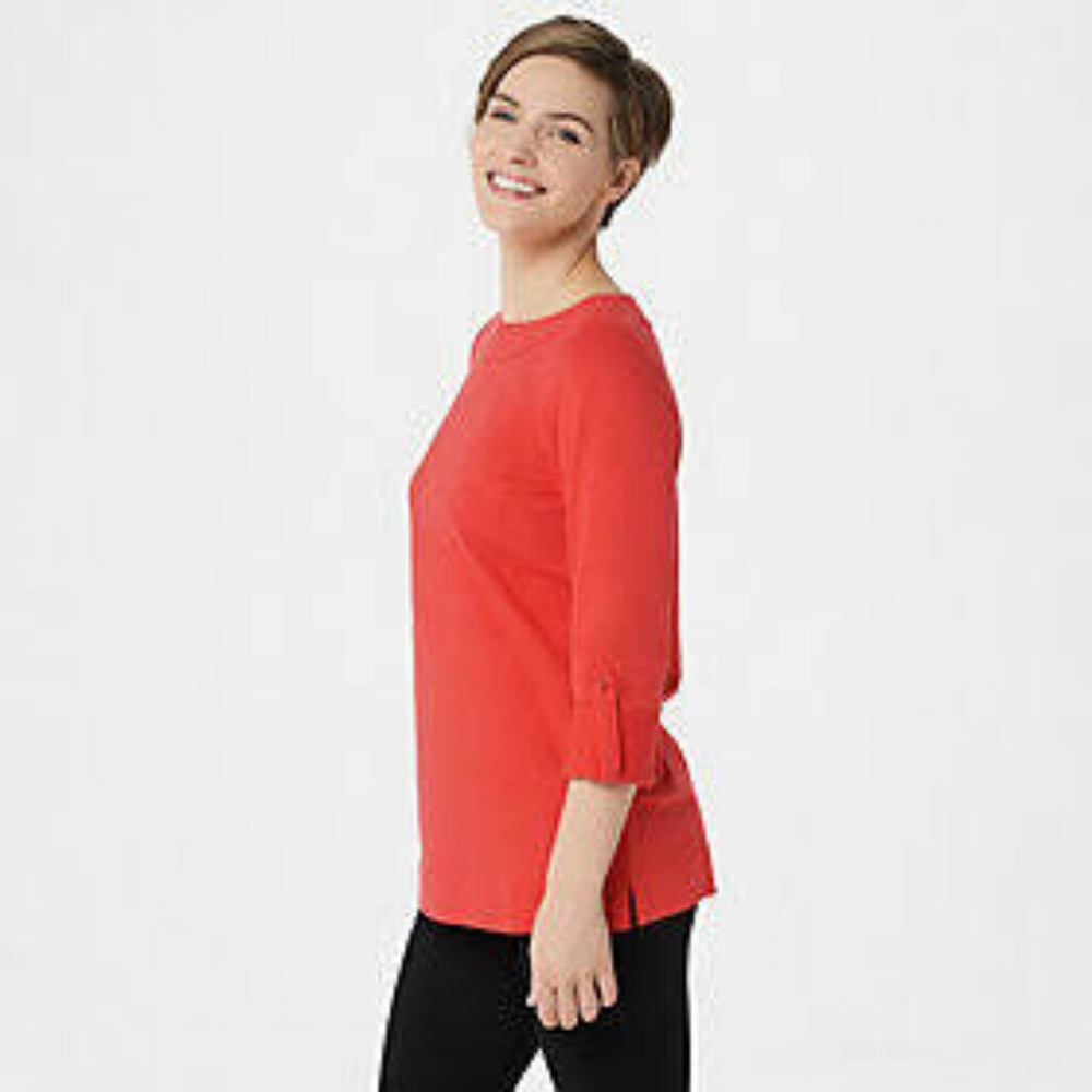 Denim and company French terry top poppy red